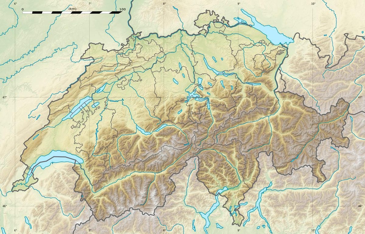 карта Швейцарыі палёгку