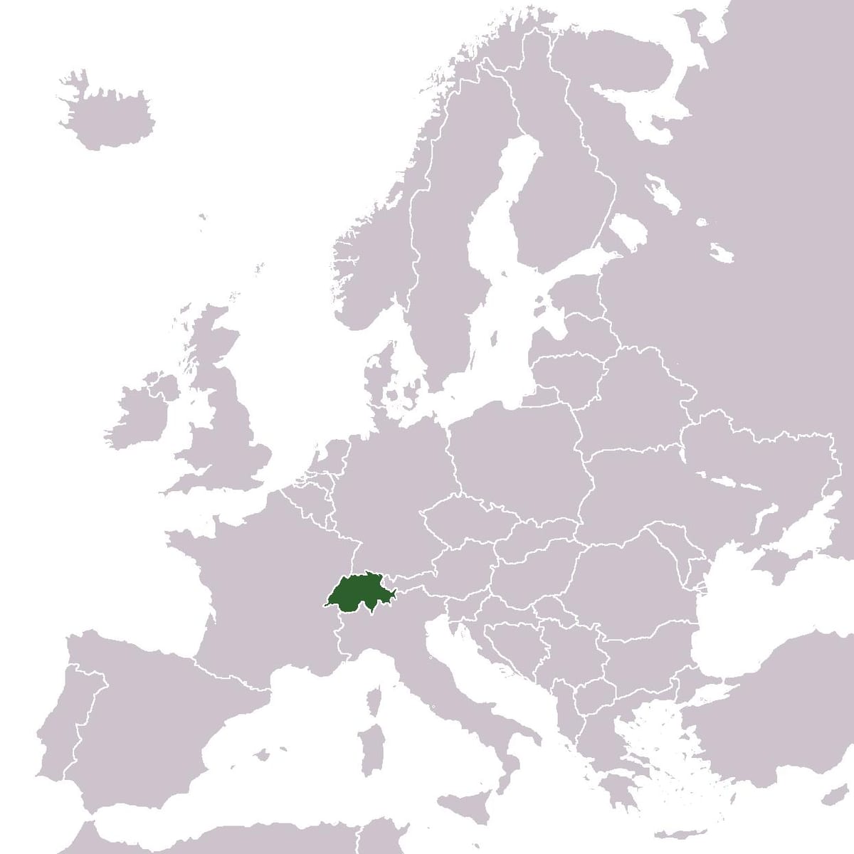 Швейцарыя размяшчэнне на карце Еўропы
