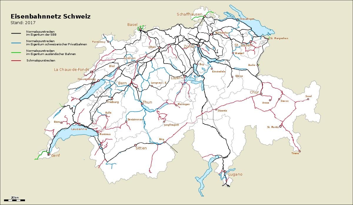 карта Швейцарыі парты