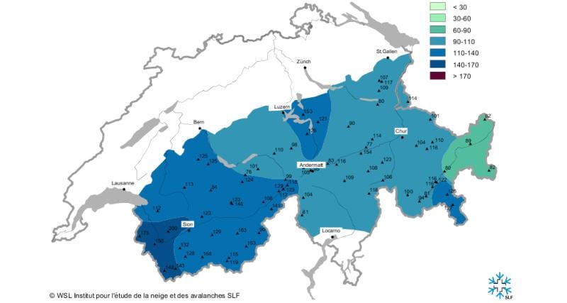 карта снежны карце Швейцарыі
