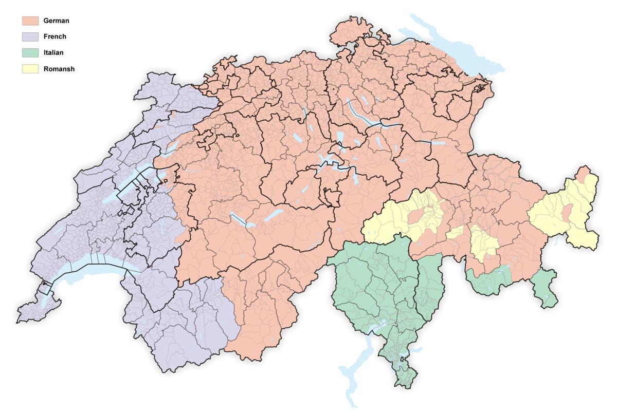 карта Швейцарыі мову