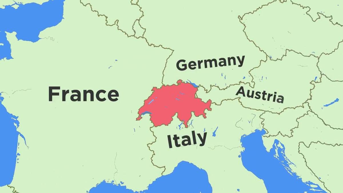 карта Швейцарыі і суседніх краін
