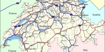 Карта Швейцарыі горы