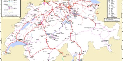 Падарожжа на цягніку ў Швейцарыю карце