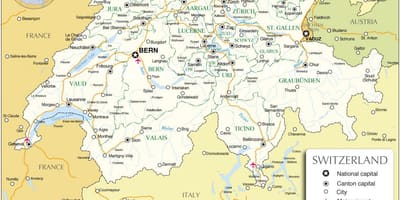 Міжнародныя аэрапорты Швейцарыі на карце