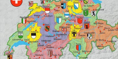 Карта Швейцарыі з славутасцямі
